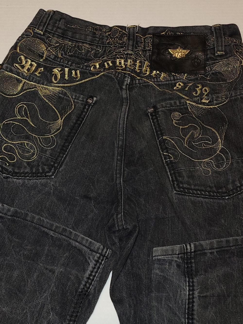 Eight 732 Mens Denim Jeans Black with Gold Embroidered Back Pocket Detail